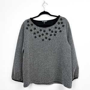 Karl Lagerfeld Black & White Sweater with Floral Embellishments